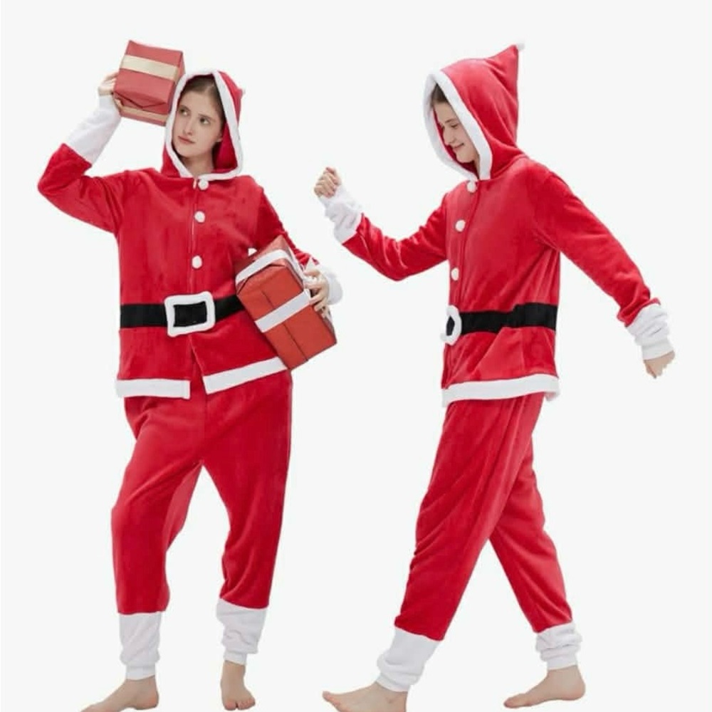 Adult Medium Festive Red Santa Onesie Cosplay Pajamas